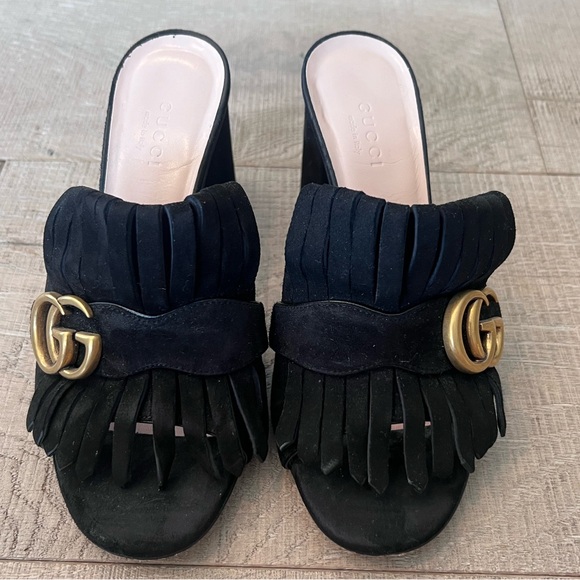 GUCCI Black Suede Fringe Mules - Picture 3 of 11